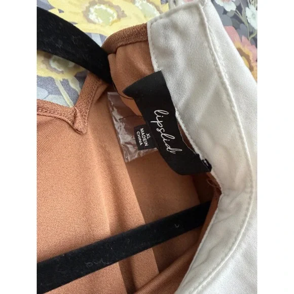 Lipsy Brown White Contrast Peter Pan Collar Pearl Embellished Top XL - Picture 3 of 13